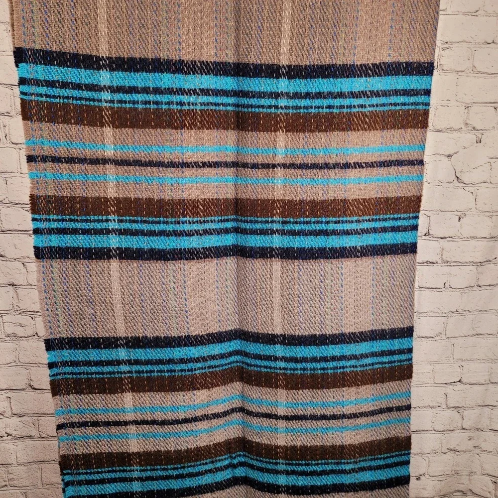 TWEEDMILL Recyled Wool Gray/Blue/Brown Stripe Blanket Throw ‎ 72